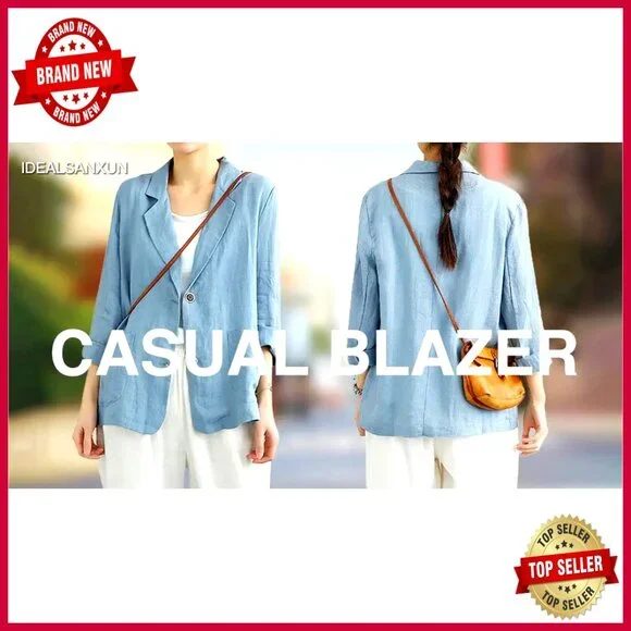 Cotton Linen Blazer Long Sleeve Casual Loose Fit Standard American Size